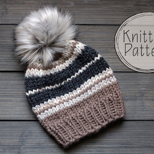 BeaCapes Design Granite Bay Beanie Knitting Pattern. Knitting Pattern for Knit Beanie Hat. Striped Knit Beanie Hat. PDF. Instant Download.