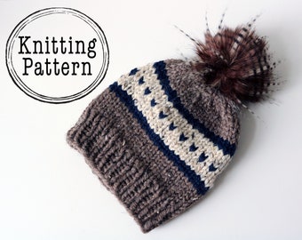 PATTERN - Knitting Pattern for Knit Beanie Hat. PDF. Instant Download.