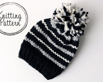 MUSTER - Strickanleitung für gestreifte Beanie Mütze. PDF-Datei. Sofortiger Download.