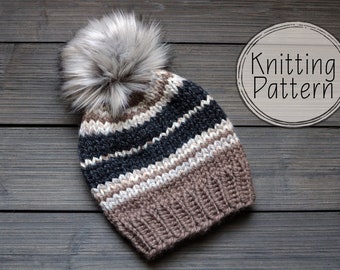 Gestreifte Beanie Strickanleitung, Easy Knit Hat (PDF)