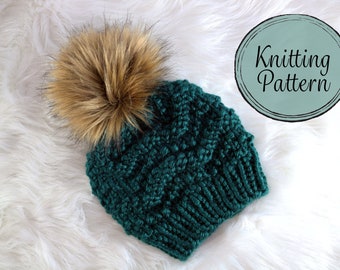 Chevron Strickmütze - Anleitung – voluminöses Garn, einfaches Stricken (PDF)