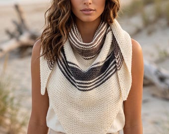 Knitting Pattern for Striped Triangle Scarf | Marea Scarf (PDF). Instant Download.