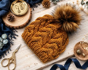 Cable Knit Beanie Hat Knitting Pattern | Alvana Beanie (PDF). Instant Download.