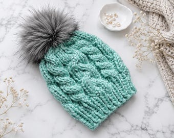 Cable Knit Braided Beanie Knitting Pattern | Ambrette Beanie (PDF). Instant Download.