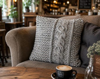 Cable Knit Throw Pillow Cover Knitting Pattern (PDF). Instant Download.