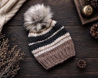Striped Beanie Knitting Pattern | Granite Bay Beanie (PDF). Instant Download.