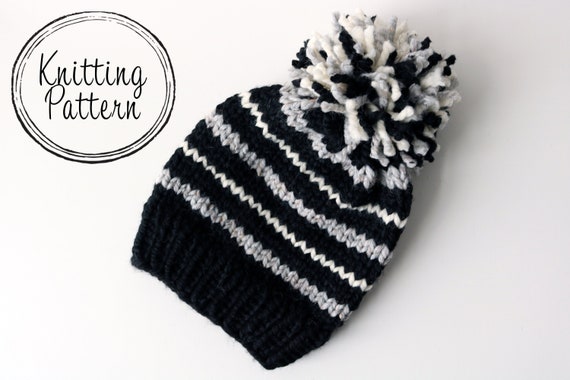 Pattern Knitting Pattern For Knit Striped Beanie Hat Pdf Instant Download