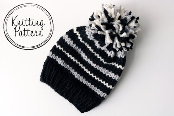 Pattern Knitting Pattern For Knit Striped Beanie Hat Pdf Instant Download Pattern Knitting Pattern For Knit Striped Beanie Hat Pdf Instant Download