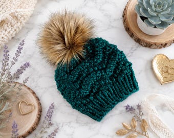 Chevron Beanie Knitting Pattern | Chunky Knit Hat (PDF). Instant Download.