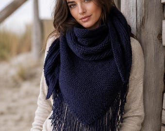 Triangle Scarf Knitting Pattern, Fringe Shawl Wrap | Ashland Scarf (PDF). Instant Download.