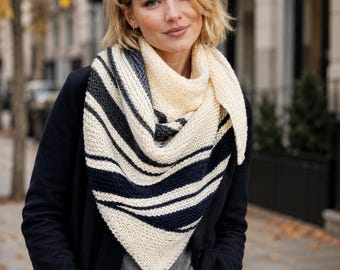Striped Triangle Scarf Knitting Pattern, Easy Shawl Wrap | Arcadian Triangle Scarf (PDF). Instant Download.