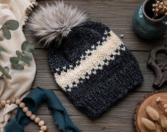 Cozy Fair Isle Knit Beanie Knitting Pattern | East Peak Beanie (PDF). Instant Download.