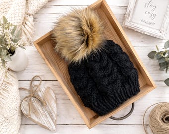 Cable Knit Beanie Hat Knitting Pattern | Arsha Beanie (PDF). Instant Download.