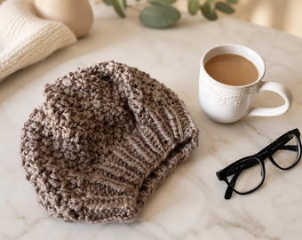 Knitted Slouchy Beanie | Knit Beret | Bellevue Beanie (PDF). Instant Download.