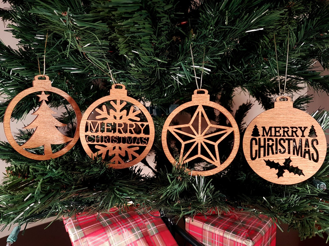 Christmas greetings wooden baubles set of 4 Xmas Etsy