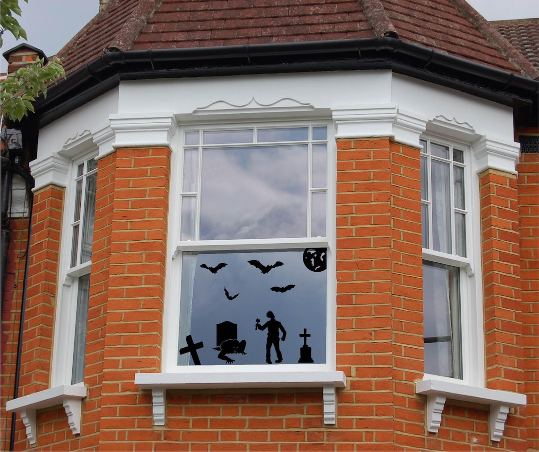 Halloween Window Sticker Set Zombie Bats Gravestone - Etsy UK
