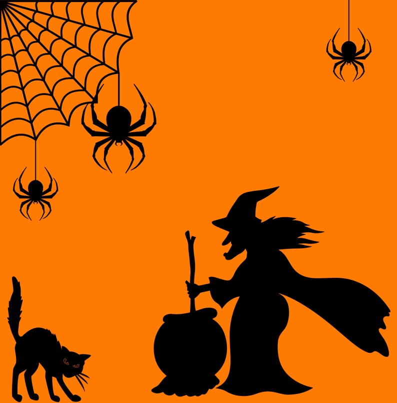 Halloween Window Sticker Set Witchcatspider Halloween Etsy UK