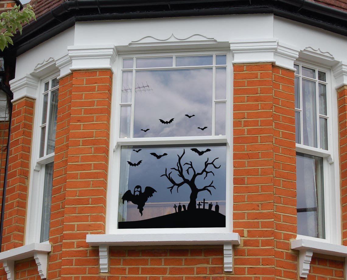 Halloween Window Stickers
 Halloween Window Sticker Set Spooky Bats Ghost Graveyard Etsy UK