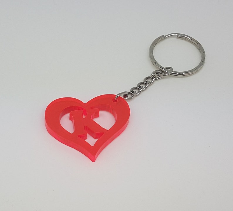 Heart shaped monogram cutout keychain,initial keyring,personalised key ring custom key ring designed personalised keyring