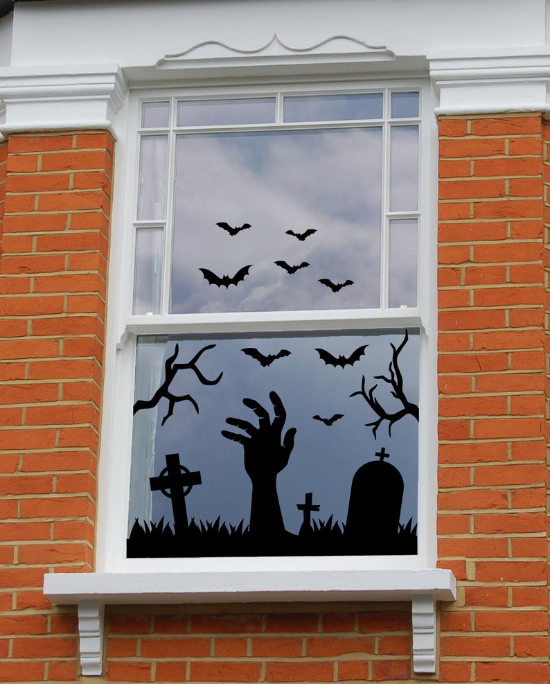 Halloween Window Sticker Set Spooky Bats Hand Graveyard Etsy UK