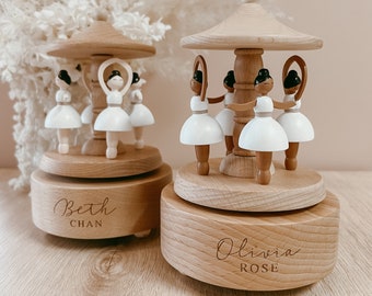 Personalised Ballerina Musical Carousel Wooden - Custom Heirloom Music Box - Engraved Keepsake Gift - Baby Shower - New Mom - Baby Girl