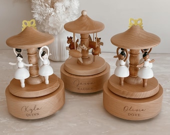 Personalised Musical Carousel Wooden - Musical Carousel - Baby Keepsake - Custom Heirloom Music Box - Newborn Gift - Personalized Baby Gift