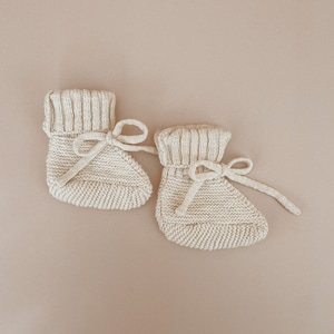 Honey Chunky Knit Booties - Newborn-6M - Baby Socks - Newborn Baby Announcement Outfit - Heirloom Knit Clothing - Baby Girl - Knitwear-Cream