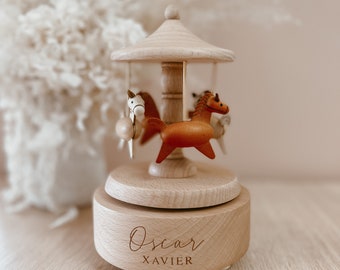 Personalised Musical Carousel Wooden - Custom Heirloom Music Box - Engraved Keepsake Gift - Baby Shower - New Mom - Baby Girl - Baby Boy