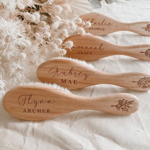 Cepillo de pelo de bebé de madera personalizado - Personalizado - Cepillo - Regalo de recuerdo- Baby Shower - Nueva mamá - Niña - Bebé