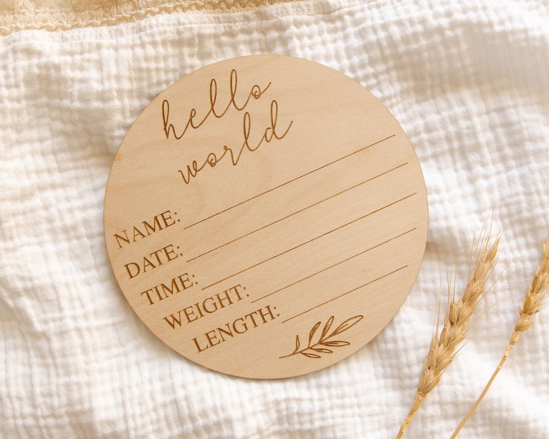 Newborn Photo Hospital Sign Baby Name Plaque Wooden Name Announcement Plaque Hello World Baby Name /& Birth Stats Sign 15cm