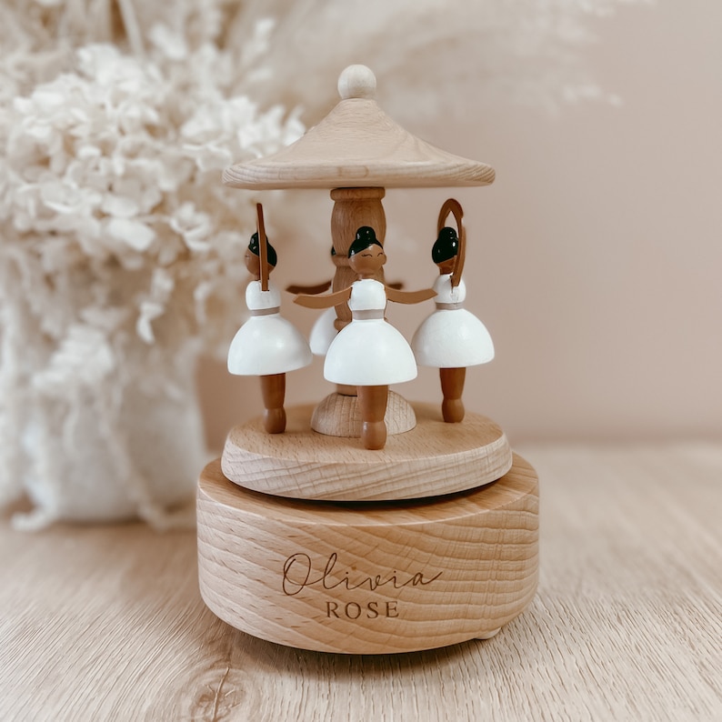 Personalised Ballerina Musical Carousel Wooden Custom Heirloom Music Box Engraved Keepsake Gift Baby Shower New Mom Baby Girl image 2