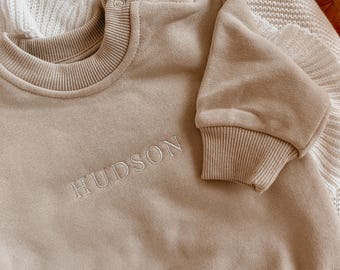 Personalised Bubble Romper - Fawn with White Embroidery - 100% Cotton - Baby Toddler Winter - Jumper - Baby Clothes - Custom