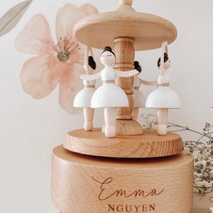 Personalised Ballerina Musical Carousel Wooden Custom Heirloom Music Box Engraved Keepsake Gift Baby Shower New Mom Baby Girl image 5