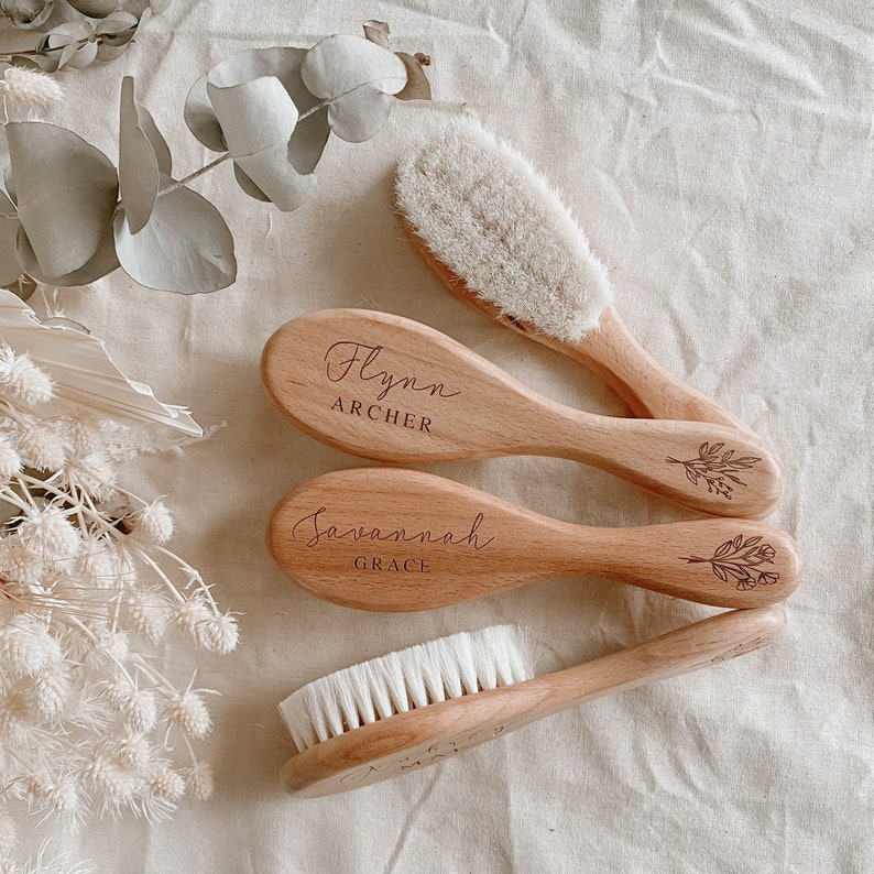 Personalised Wooden Baby Hairbrush Custom Brush Keepsake Gift Baby Shower New Mom Baby Girl Baby Boy image 2