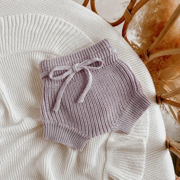 Lavender Baby Mini Knit Shorties Bloomers - Summer - Cotton - Babies First Outfit - Photo Prop - Gender Neutral Clothing - Knit Diaper Cover