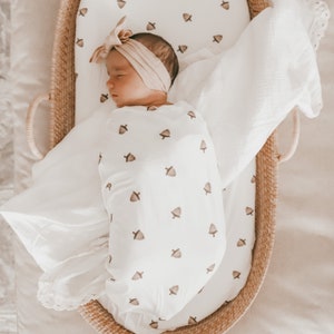 Acorn Bamboo Jersey Stretch Swaddle - Bamboo Jersey Baby Swaddle Blanket - Soft - Newborn - Announcement - Gender Neutral
