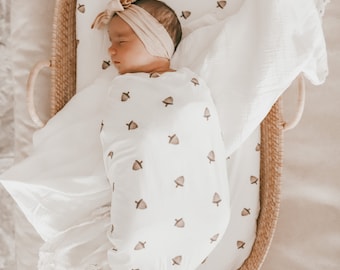 Acorn Bamboo Jersey Stretch Swaddle - Bamboo Jersey Baby Swaddle Blanket - Soft - Newborn - Announcement - Gender Neutral