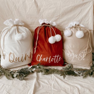 Luxury Personalised Santa Sack - Velvet - Custom Name Holiday Sack - Personalised Stocking - Burgundy Red - Gold - Christmas - White Gold