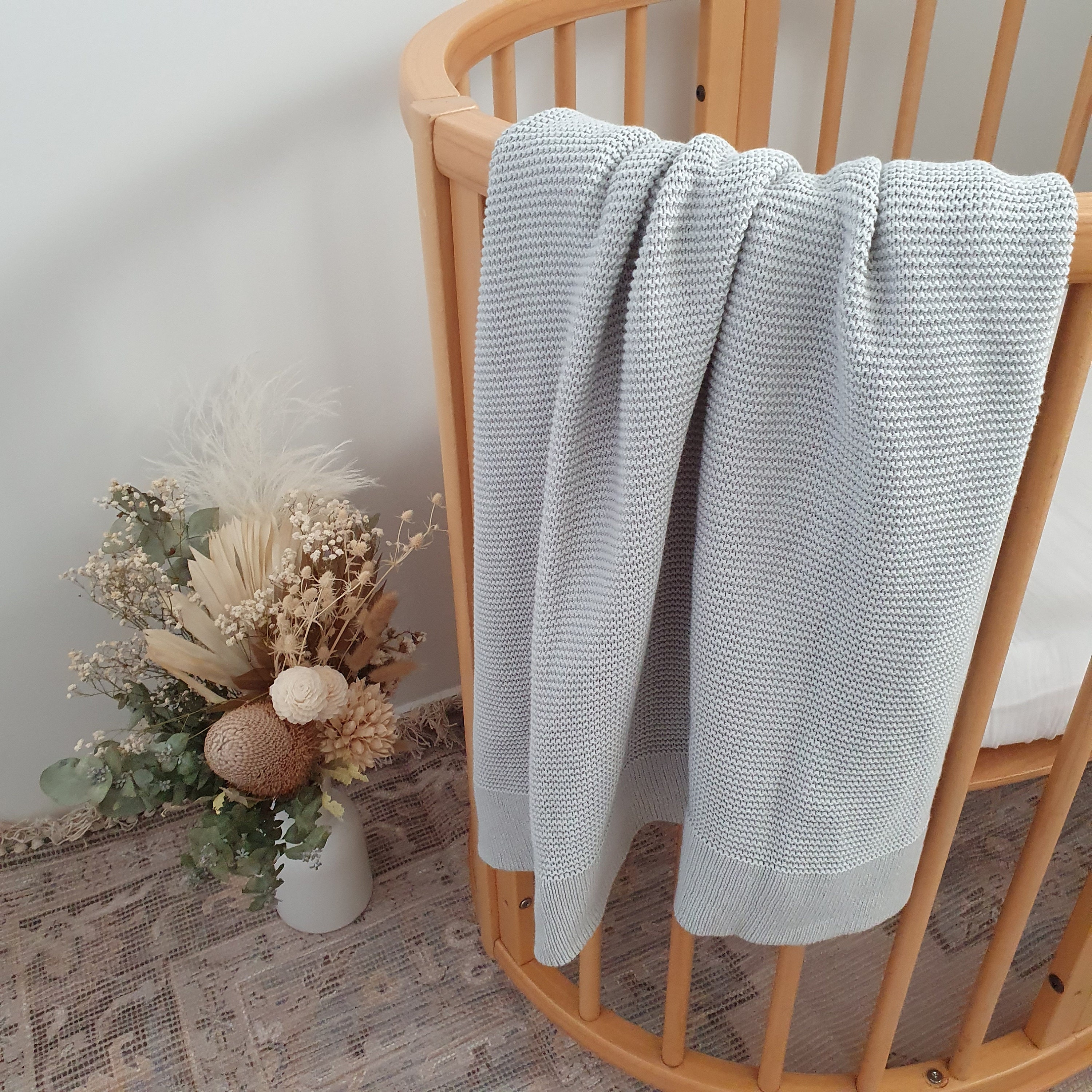 Sea Mist Sage Green Heirloom Knit Baby Blanket 100 Cotton Etsy UK