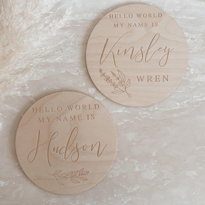 Engraved Birth Announcement Sign - Custom Wooden Name Plaque - Floral ...