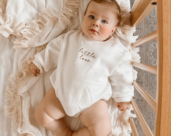 Milk Little Love Baby Embroidered Sweater Bubble Romper - 100% Cotton - Baby Toddler Winter - Jumper - Baby Clothes - Announcement Outfit