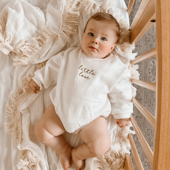 Milk Little Love Baby Embroidered Sweater Bubble Romper 100% Cotton Baby  Toddler Winter Jumper Baby Clothes Announcement Outfit 