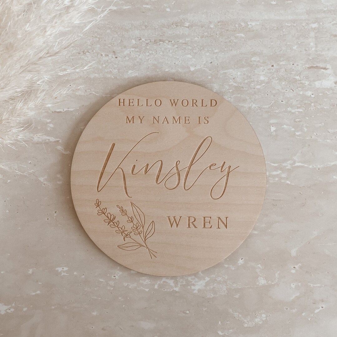 Engraved Baby Name Sign - Custom Wooden Name Announcement Plaque ...