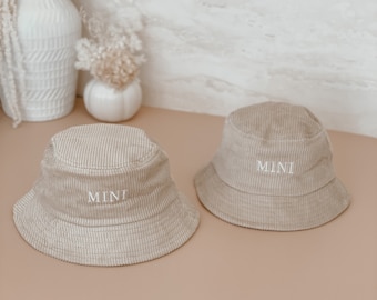 Mini Baby and Toddler Corduroy Bucket Hat - (2 Sizes) - Mini white embroidery - Stylish - Timeless - Matching family hats