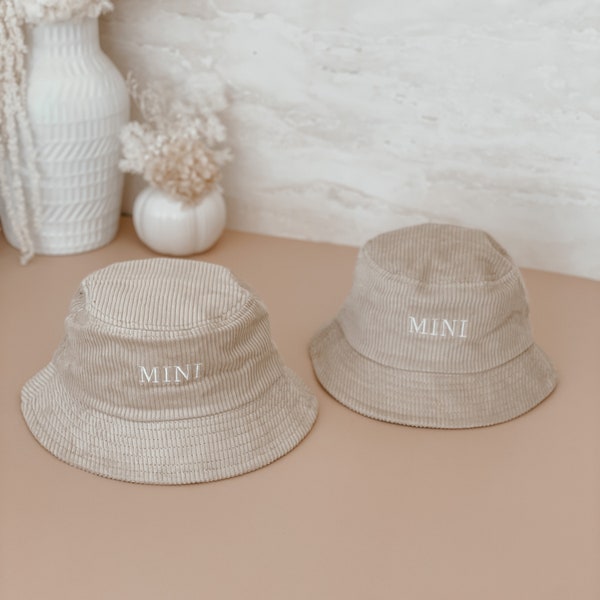 Mini Baby and Toddler Corduroy Bucket Hat - (2 Sizes) - Mini white embroidery - Stylish - Timeless - Matching family hats