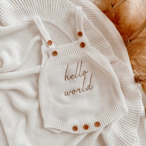 Hello World Sleeveless Mini Knit Romper - Romper only- Short Sleeve - Summer - Cotton - Babies First Outfit - Gender Neutral Clothing