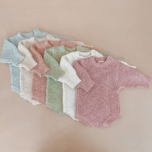 Chunky Knit Romper - 6 Colours available - Newborn to 12M - Newborn photoshoot - First outfit - White, Honey, Lilac, Blue, Sage and Blush