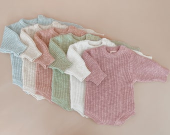 Chunky Knit Romper - 6 Colours available - Newborn to 12M - Newborn photoshoot - First outfit - White, Honey, Lilac, Blue, Sage and Blush