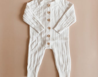 Milk Ribbed Knit Romper - Cotton - Babies First Outfit - Photography Prop - Gender Neutral Clothing