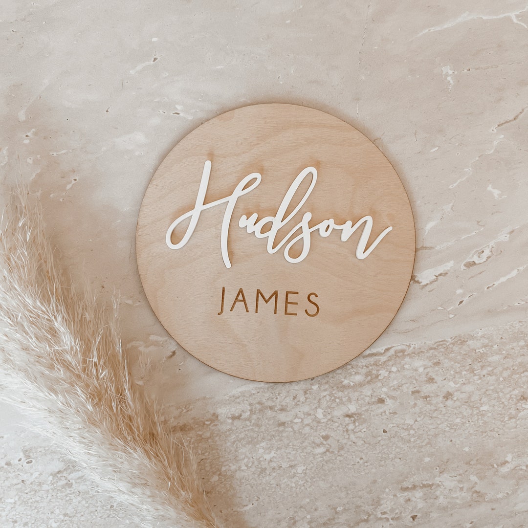 Wooden Acrylic Name Plaque - Announcement Plaque- Newborn - Name Sign ...